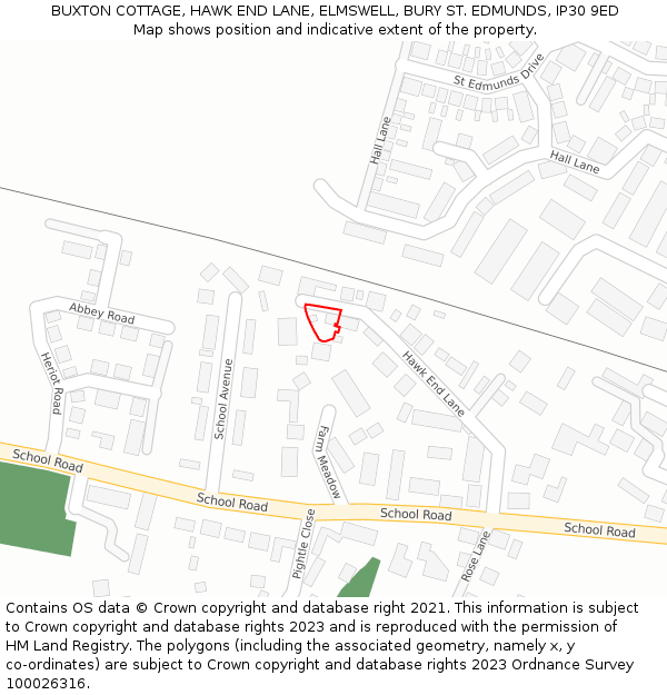 BUXTON COTTAGE, HAWK END LANE, ELMSWELL, BURY ST. EDMUNDS, IP30 9ED: Location map and indicative extent of plot