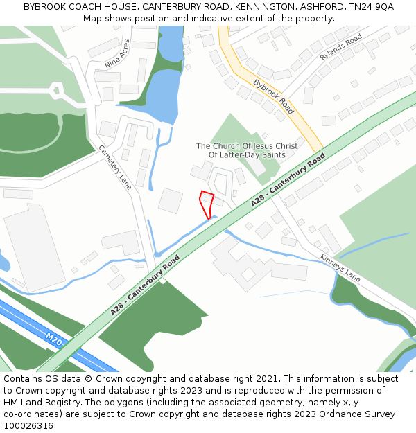 BYBROOK COACH HOUSE, CANTERBURY ROAD, KENNINGTON, ASHFORD, TN24 9QA: Location map and indicative extent of plot