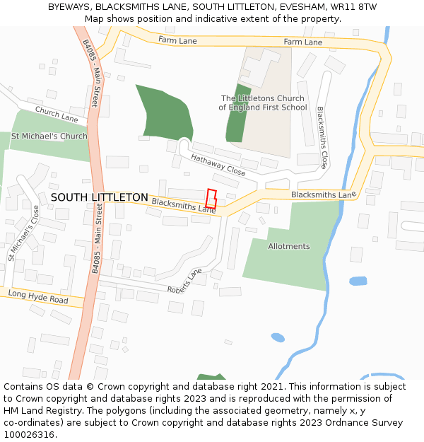 BYEWAYS, BLACKSMITHS LANE, SOUTH LITTLETON, EVESHAM, WR11 8TW: Location map and indicative extent of plot