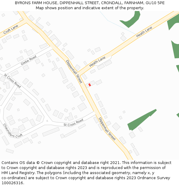 BYRONS FARM HOUSE, DIPPENHALL STREET, CRONDALL, FARNHAM, GU10 5PE: Location map and indicative extent of plot