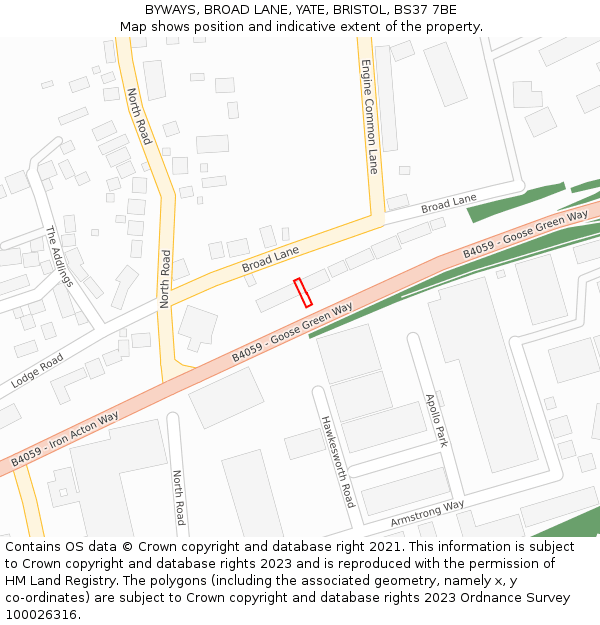 BYWAYS, BROAD LANE, YATE, BRISTOL, BS37 7BE: Location map and indicative extent of plot
