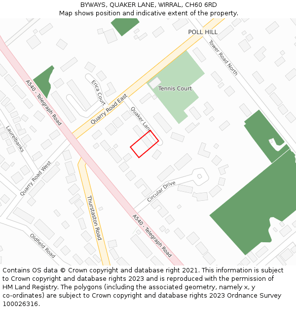 BYWAYS, QUAKER LANE, WIRRAL, CH60 6RD: Location map and indicative extent of plot