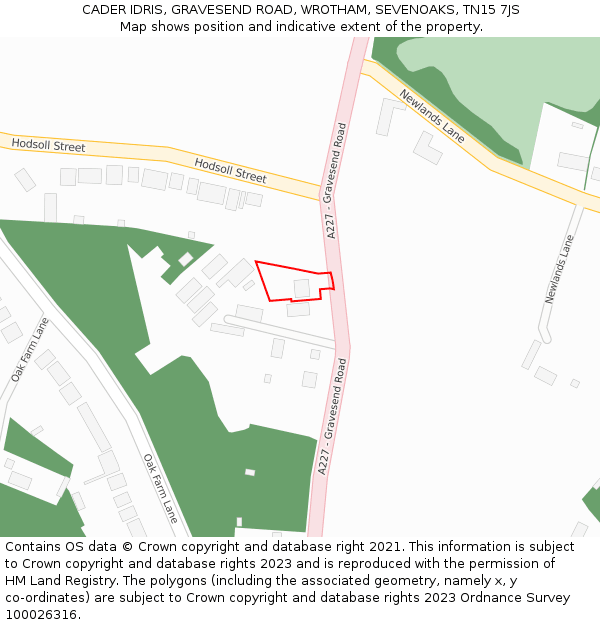 CADER IDRIS, GRAVESEND ROAD, WROTHAM, SEVENOAKS, TN15 7JS: Location map and indicative extent of plot