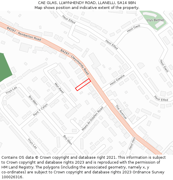 CAE GLAS, LLWYNHENDY ROAD, LLANELLI, SA14 9BN: Location map and indicative extent of plot