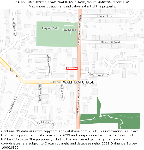 CAIRO, WINCHESTER ROAD, WALTHAM CHASE, SOUTHAMPTON, SO32 2LW: Location map and indicative extent of plot