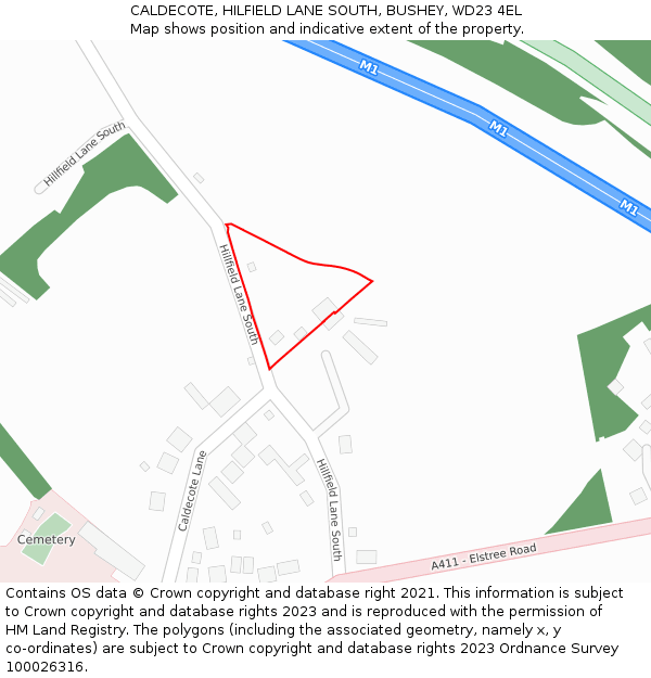 CALDECOTE, HILFIELD LANE SOUTH, BUSHEY, WD23 4EL: Location map and indicative extent of plot