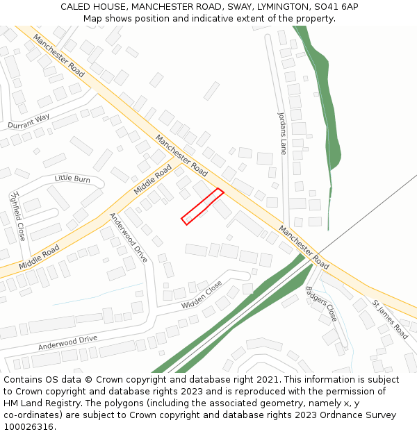 CALED HOUSE, MANCHESTER ROAD, SWAY, LYMINGTON, SO41 6AP: Location map and indicative extent of plot