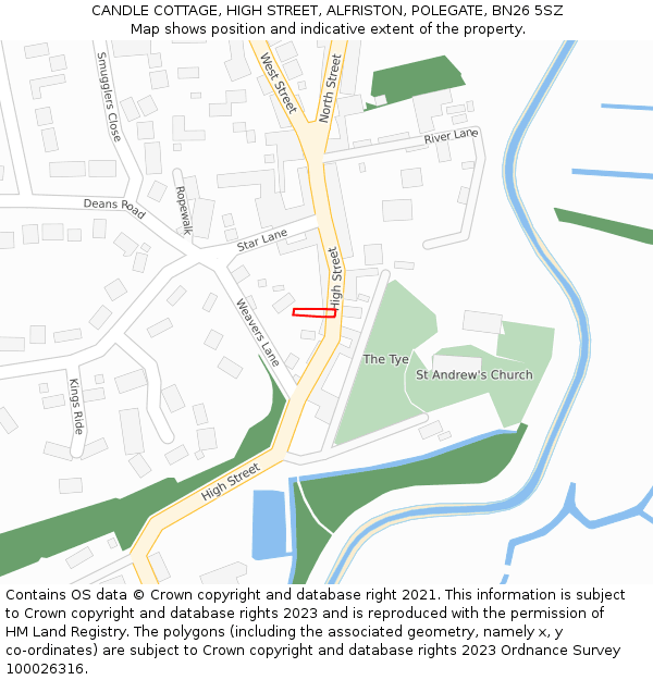 CANDLE COTTAGE, HIGH STREET, ALFRISTON, POLEGATE, BN26 5SZ: Location map and indicative extent of plot