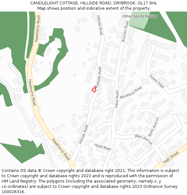 CANDLELIGHT COTTAGE, HILLSIDE ROAD, DRYBROOK, GL17 9HL: Location map and indicative extent of plot