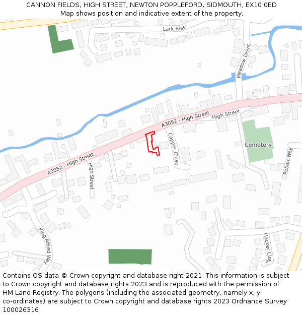 CANNON FIELDS, HIGH STREET, NEWTON POPPLEFORD, SIDMOUTH, EX10 0ED: Location map and indicative extent of plot