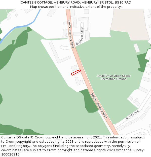 CANTEEN COTTAGE, HENBURY ROAD, HENBURY, BRISTOL, BS10 7AD: Location map and indicative extent of plot