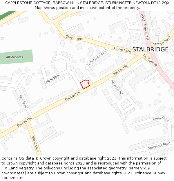 CAPPLESTONE COTTAGE, BARROW HILL, STALBRIDGE, STURMINSTER NEWTON, DT10 2QX: Location map and indicative extent of plot