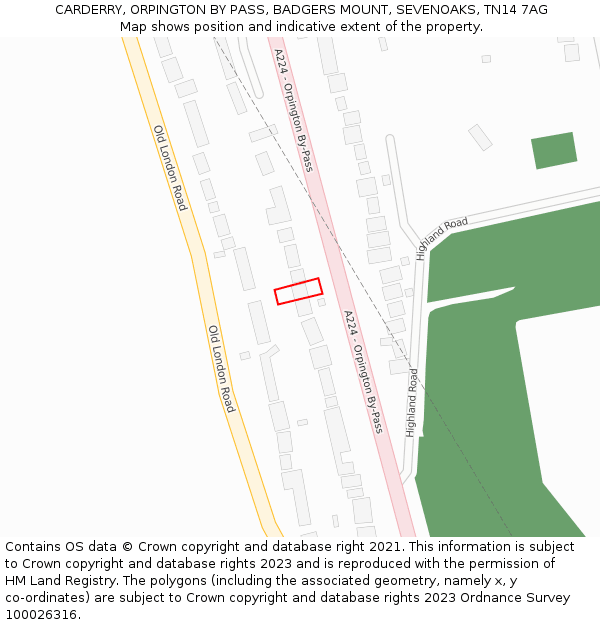 CARDERRY, ORPINGTON BY PASS, BADGERS MOUNT, SEVENOAKS, TN14 7AG: Location map and indicative extent of plot