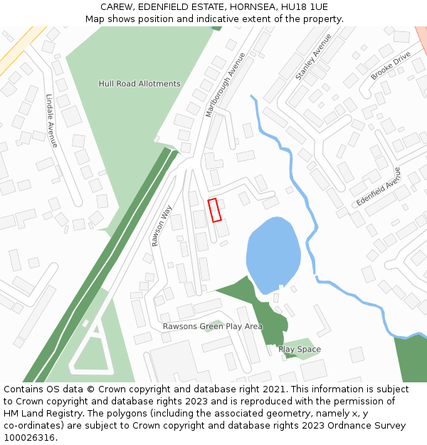 CAREW, EDENFIELD ESTATE, HORNSEA, HU18 1UE: Location map and indicative extent of plot