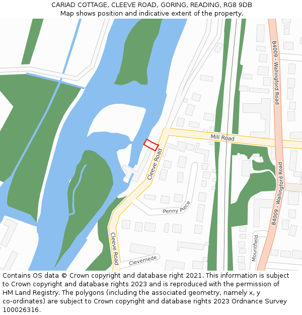 CARIAD COTTAGE, CLEEVE ROAD, GORING, READING, RG8 9DB: Location map and indicative extent of plot