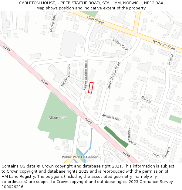 CARLETON HOUSE, UPPER STAITHE ROAD, STALHAM, NORWICH, NR12 9AX: Location map and indicative extent of plot