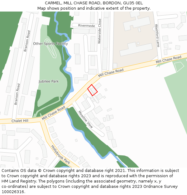 CARMEL, MILL CHASE ROAD, BORDON, GU35 0EL: Location map and indicative extent of plot