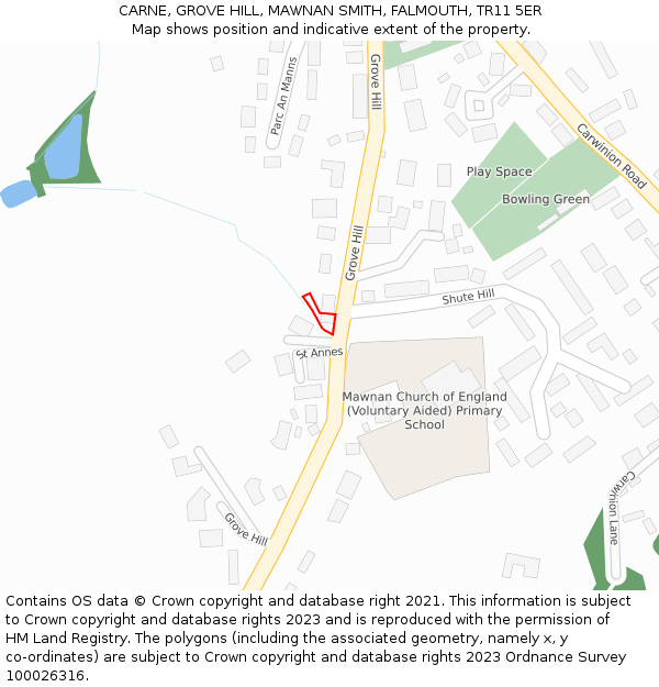 CARNE, GROVE HILL, MAWNAN SMITH, FALMOUTH, TR11 5ER: Location map and indicative extent of plot