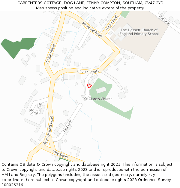 CARPENTERS COTTAGE, DOG LANE, FENNY COMPTON, SOUTHAM, CV47 2YD: Location map and indicative extent of plot