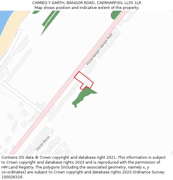 CARREG Y GARTH, BANGOR ROAD, CAERNARFON, LL55 1LR: Location map and indicative extent of plot