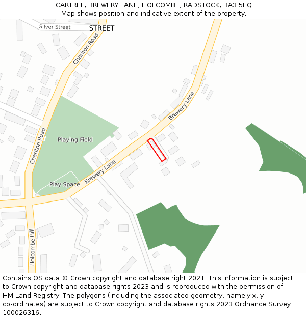 CARTREF, BREWERY LANE, HOLCOMBE, RADSTOCK, BA3 5EQ: Location map and indicative extent of plot