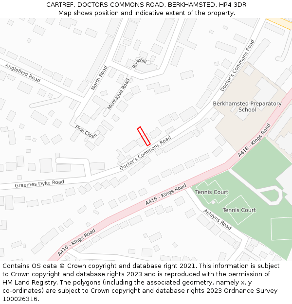 CARTREF, DOCTORS COMMONS ROAD, BERKHAMSTED, HP4 3DR: Location map and indicative extent of plot