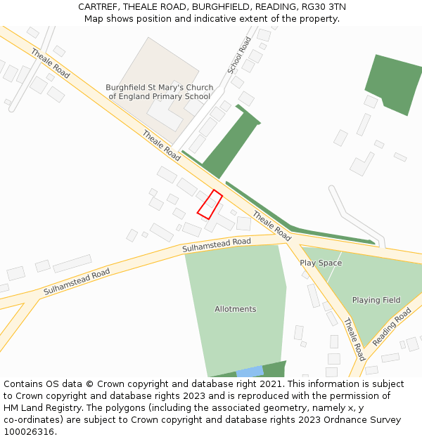 CARTREF, THEALE ROAD, BURGHFIELD, READING, RG30 3TN: Location map and indicative extent of plot