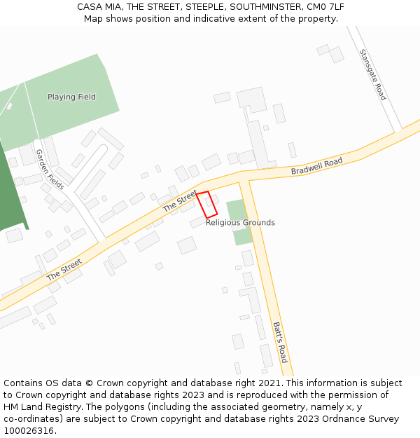 CASA MIA, THE STREET, STEEPLE, SOUTHMINSTER, CM0 7LF: Location map and indicative extent of plot