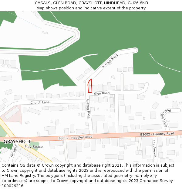 CASALS, GLEN ROAD, GRAYSHOTT, HINDHEAD, GU26 6NB: Location map and indicative extent of plot