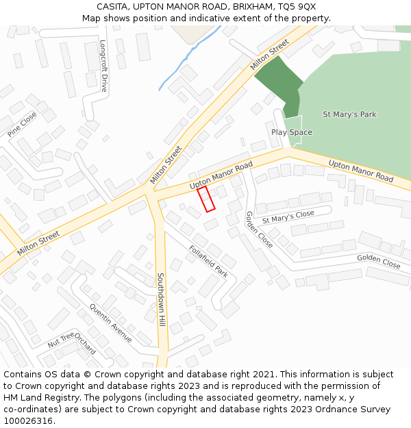 CASITA, UPTON MANOR ROAD, BRIXHAM, TQ5 9QX: Location map and indicative extent of plot