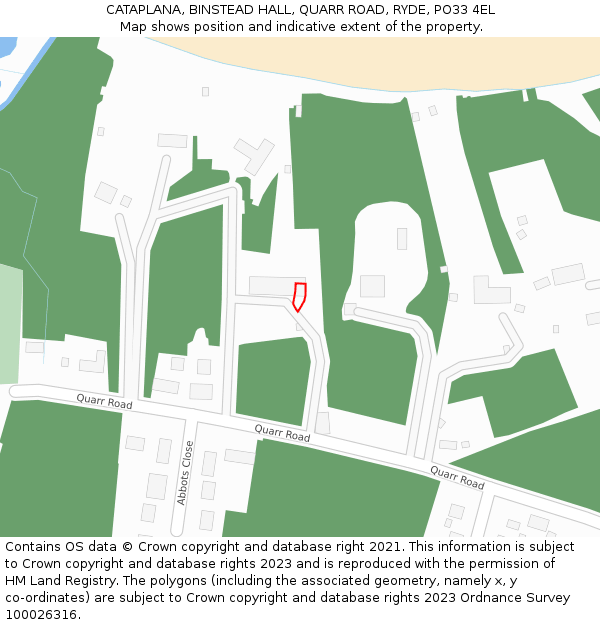 CATAPLANA, BINSTEAD HALL, QUARR ROAD, RYDE, PO33 4EL: Location map and indicative extent of plot