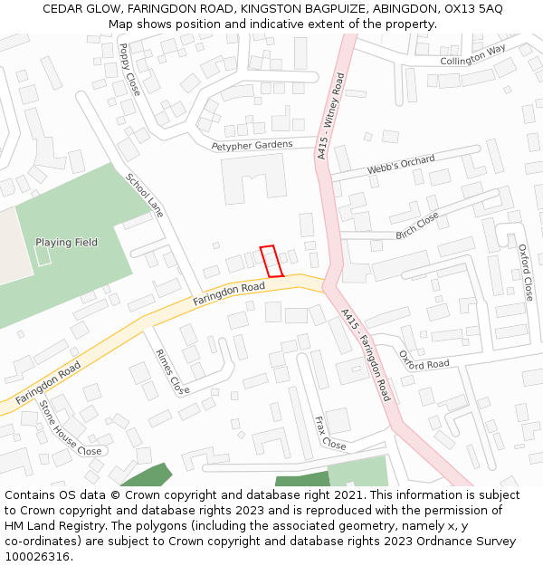 CEDAR GLOW, FARINGDON ROAD, KINGSTON BAGPUIZE, ABINGDON, OX13 5AQ: Location map and indicative extent of plot