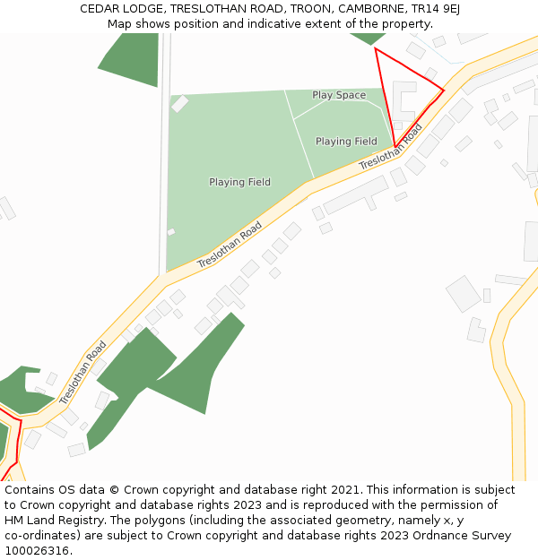 CEDAR LODGE, TRESLOTHAN ROAD, TROON, CAMBORNE, TR14 9EJ: Location map and indicative extent of plot