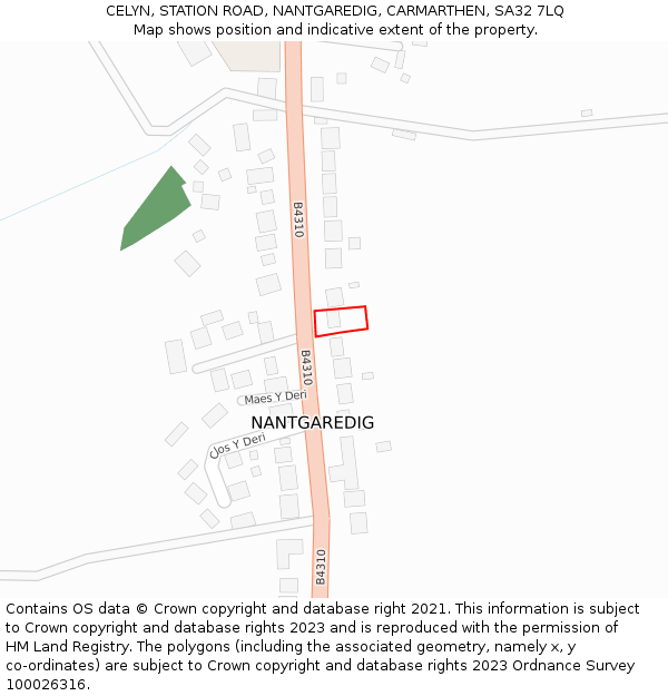 CELYN, STATION ROAD, NANTGAREDIG, CARMARTHEN, SA32 7LQ: Location map and indicative extent of plot