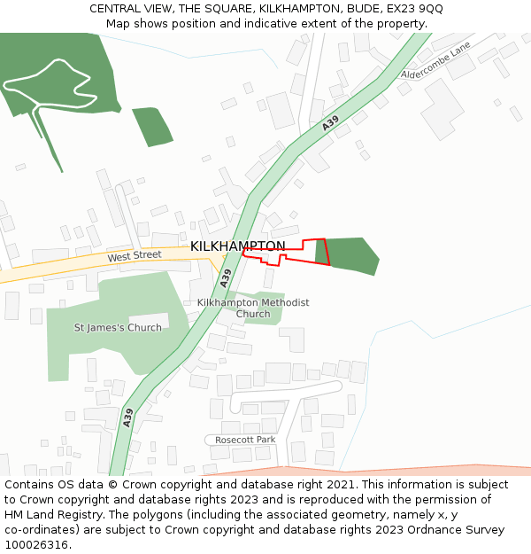 CENTRAL VIEW, THE SQUARE, KILKHAMPTON, BUDE, EX23 9QQ: Location map and indicative extent of plot