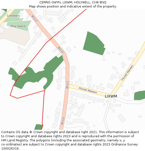 CERRIG GWYN, LIXWM, HOLYWELL, CH8 8NQ: Location map and indicative extent of plot