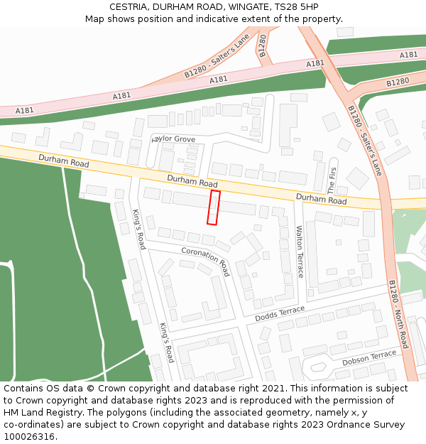 CESTRIA, DURHAM ROAD, WINGATE, TS28 5HP: Location map and indicative extent of plot