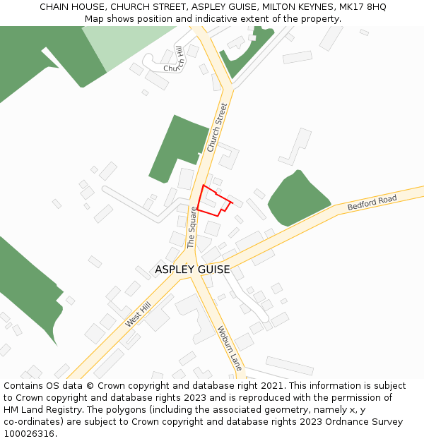 CHAIN HOUSE, CHURCH STREET, ASPLEY GUISE, MILTON KEYNES, MK17 8HQ: Location map and indicative extent of plot