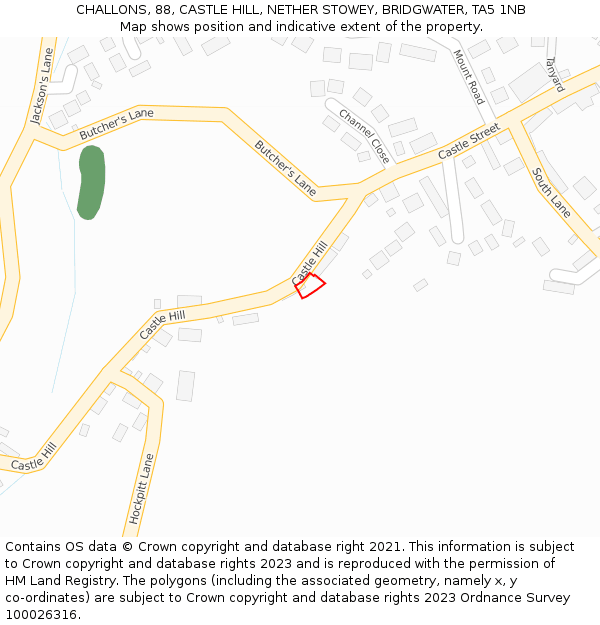 CHALLONS, 88, CASTLE HILL, NETHER STOWEY, BRIDGWATER, TA5 1NB: Location map and indicative extent of plot