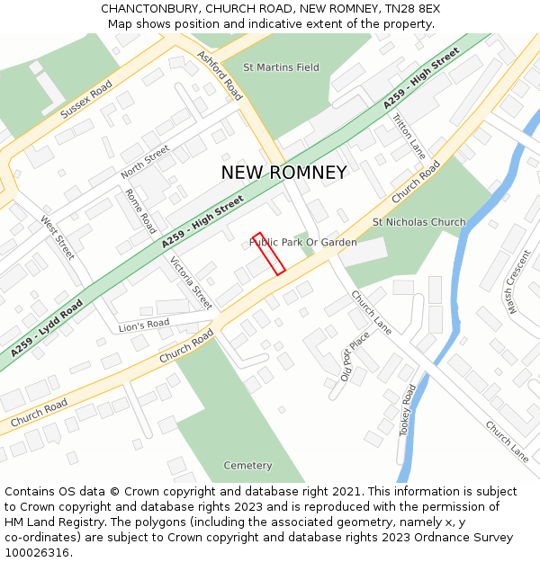 CHANCTONBURY, CHURCH ROAD, NEW ROMNEY, TN28 8EX: Location map and indicative extent of plot