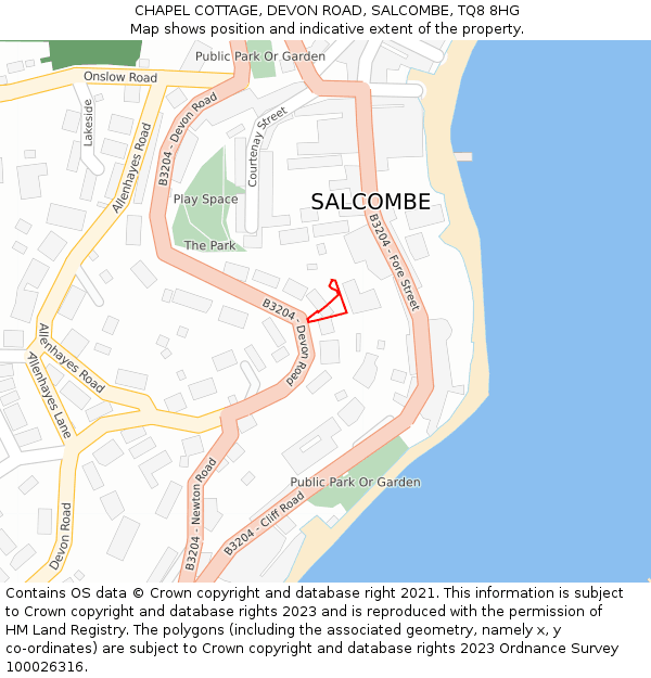 CHAPEL COTTAGE, DEVON ROAD, SALCOMBE, TQ8 8HG: Location map and indicative extent of plot