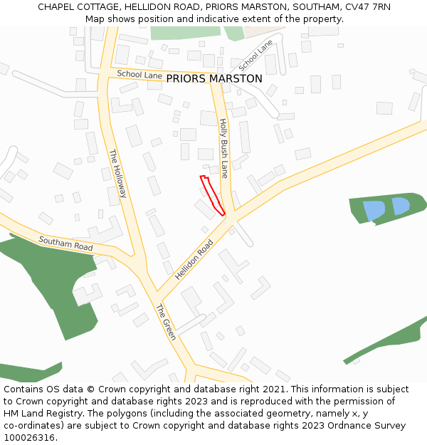 CHAPEL COTTAGE, HELLIDON ROAD, PRIORS MARSTON, SOUTHAM, CV47 7RN: Location map and indicative extent of plot