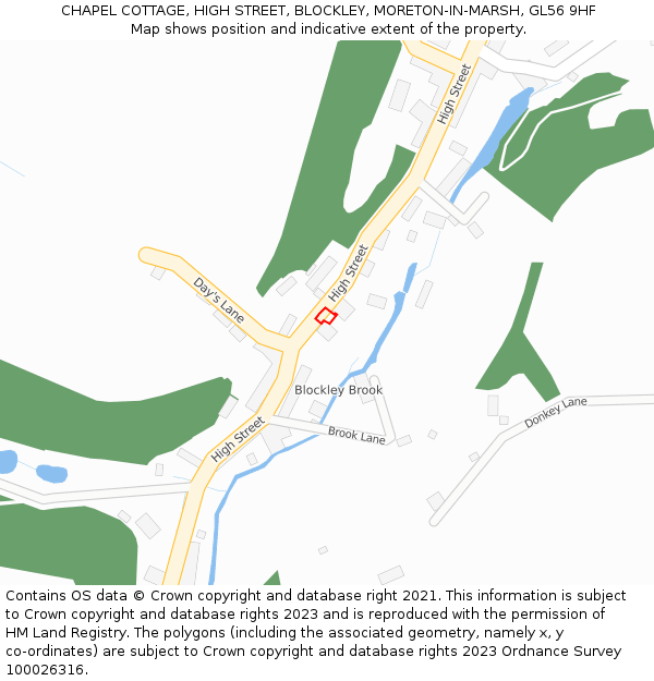 CHAPEL COTTAGE, HIGH STREET, BLOCKLEY, MORETON-IN-MARSH, GL56 9HF: Location map and indicative extent of plot