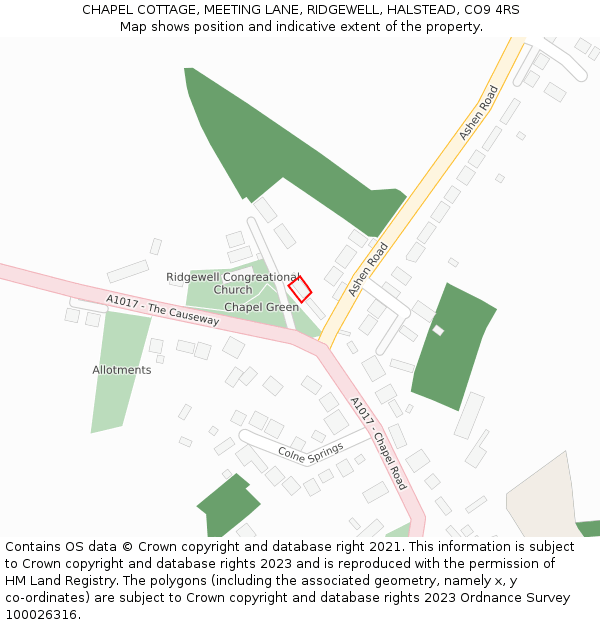 CHAPEL COTTAGE, MEETING LANE, RIDGEWELL, HALSTEAD, CO9 4RS: Location map and indicative extent of plot