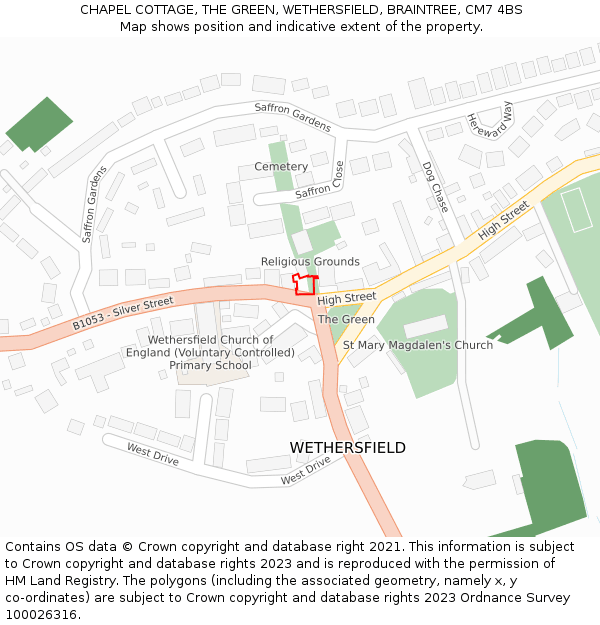 CHAPEL COTTAGE, THE GREEN, WETHERSFIELD, BRAINTREE, CM7 4BS: Location map and indicative extent of plot