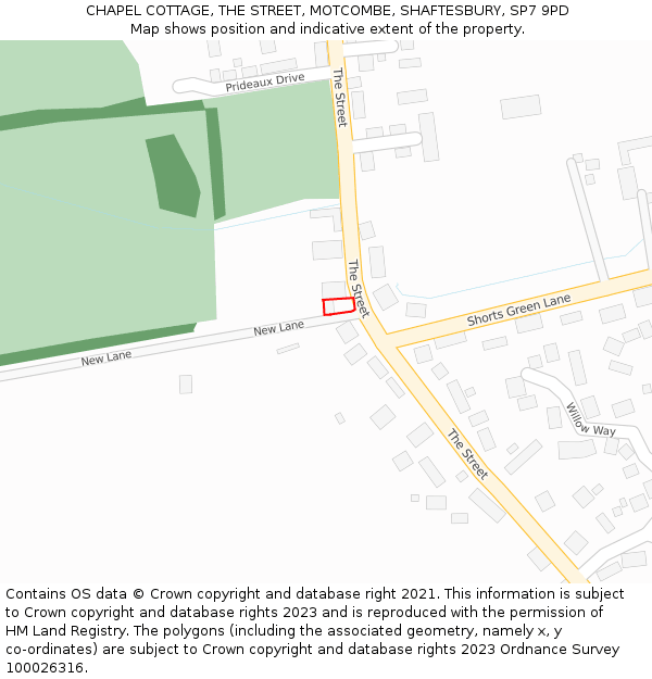 CHAPEL COTTAGE, THE STREET, MOTCOMBE, SHAFTESBURY, SP7 9PD: Location map and indicative extent of plot