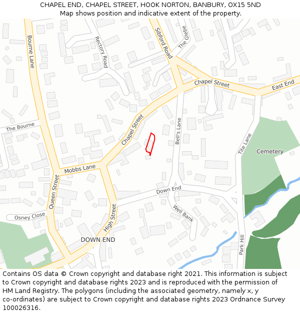 CHAPEL END, CHAPEL STREET, HOOK NORTON, BANBURY, OX15 5ND: Location map and indicative extent of plot