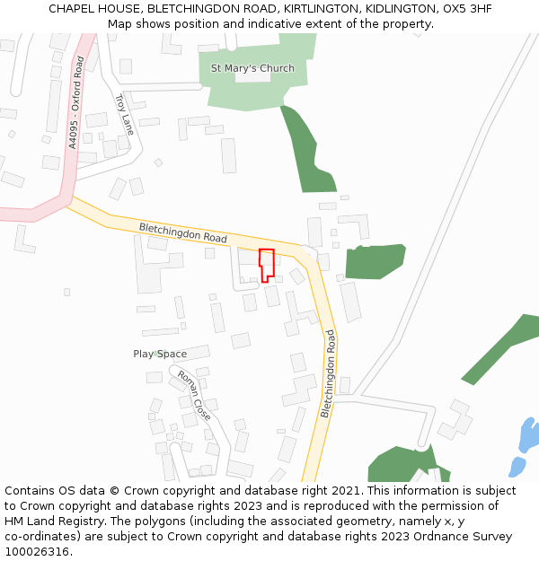 CHAPEL HOUSE, BLETCHINGDON ROAD, KIRTLINGTON, KIDLINGTON, OX5 3HF: Location map and indicative extent of plot