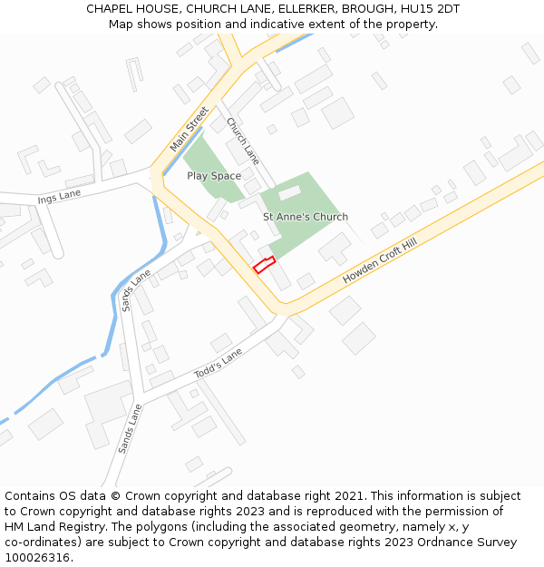 CHAPEL HOUSE, CHURCH LANE, ELLERKER, BROUGH, HU15 2DT: Location map and indicative extent of plot