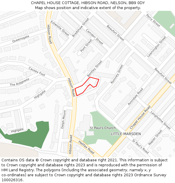 CHAPEL HOUSE COTTAGE, HIBSON ROAD, NELSON, BB9 0DY: Location map and indicative extent of plot